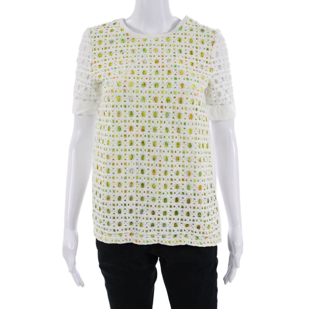 Moschino Boutique Women T-Shirt White Floral Crew Neck Short Sleeve Size 4